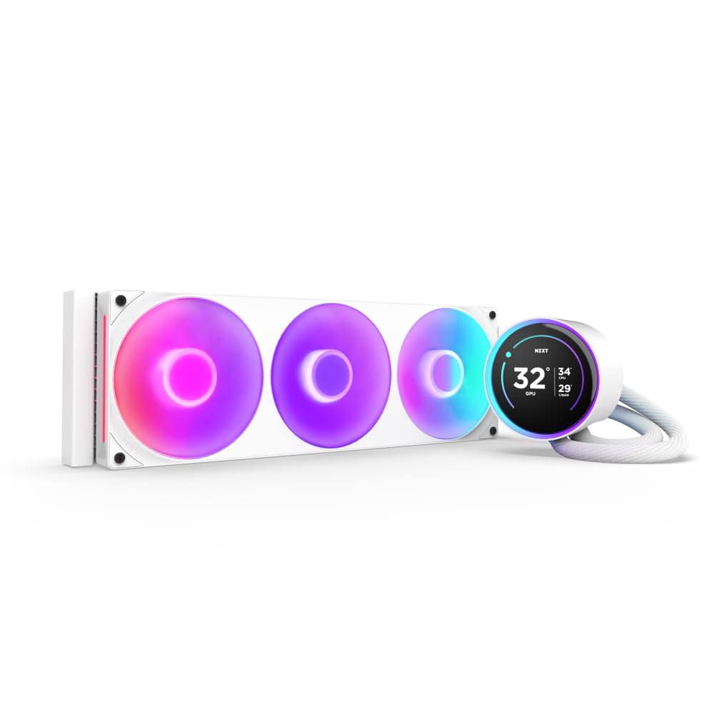 NZXT Kraken Elite 360 RGB 2024 - AIO CPU Liquid Cooler - 360mm Radiator - F360 RGB Core Fan - Customizable 2.72" IPS LCD - NZXT Turbine Pump - AMD® AM5, AM4 - Intel® LGA 1851/1700, 1200/115X - White