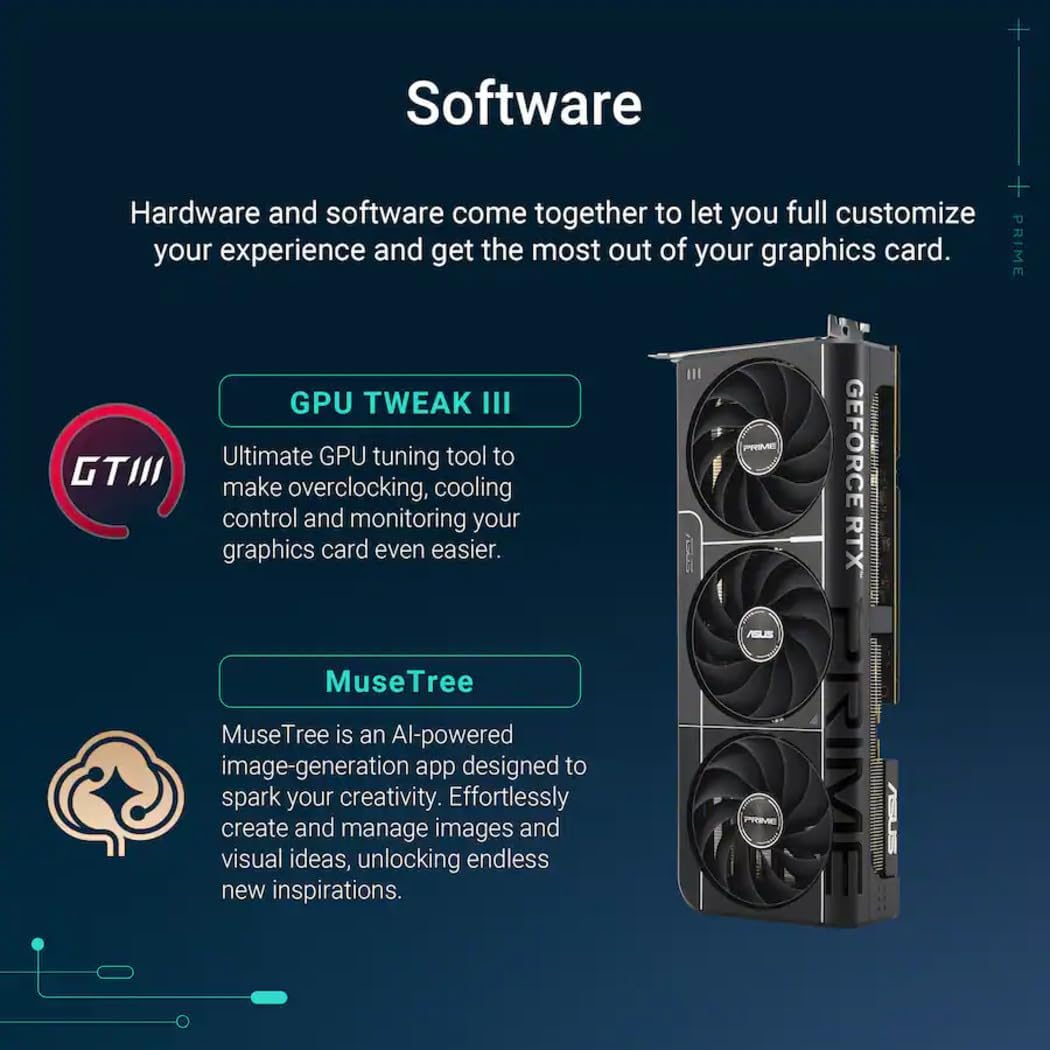 ASUS Prime GeForce RTX 5080 OC Edition Triple Fan Graphics Card, 16GB GDDR7, 1827 AI Tops, 5th Gen Tensor Cores, DLSS 4, PCIe 5.0, DP 2.1b x3, HDMI 2.1b, with GPU Holder