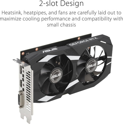 ASUS Dual NVIDIA GeForce RTX 3050 6GB Gaming Graphics Card - PCIe 4.0, 6GB GDDR6 Memory, HDMI 2.1, DisplayPort 1.4a, Native DVI-D, 2-Slot Design, Steel Bracket, IP5X Rating, GPU Tweak III (Renewed)