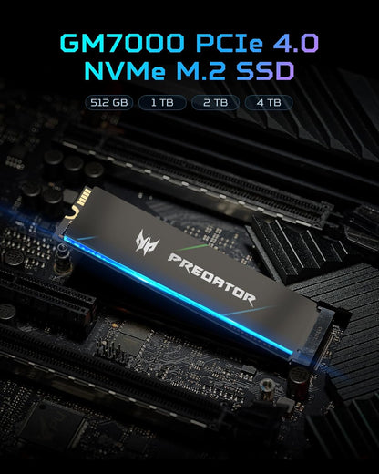 Predator M.2 SSD 2TB GM7000 with DRAM cache NVMe 1.4 2280 PCIe Gen4×4 Ultra high speed (maximum read: 7400MB/s, max write: 6700MB/s) 3D NAND TLC Internal SSD Compatible with PS5 Pro - BL.9BWWR.106
