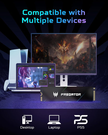 Predator M.2 SSD 2TB GM7000 with DRAM cache NVMe 1.4 2280 PCIe Gen4×4 Ultra high speed (maximum read: 7400MB/s, max write: 6700MB/s) 3D NAND TLC Internal SSD Compatible with PS5 Pro - BL.9BWWR.106