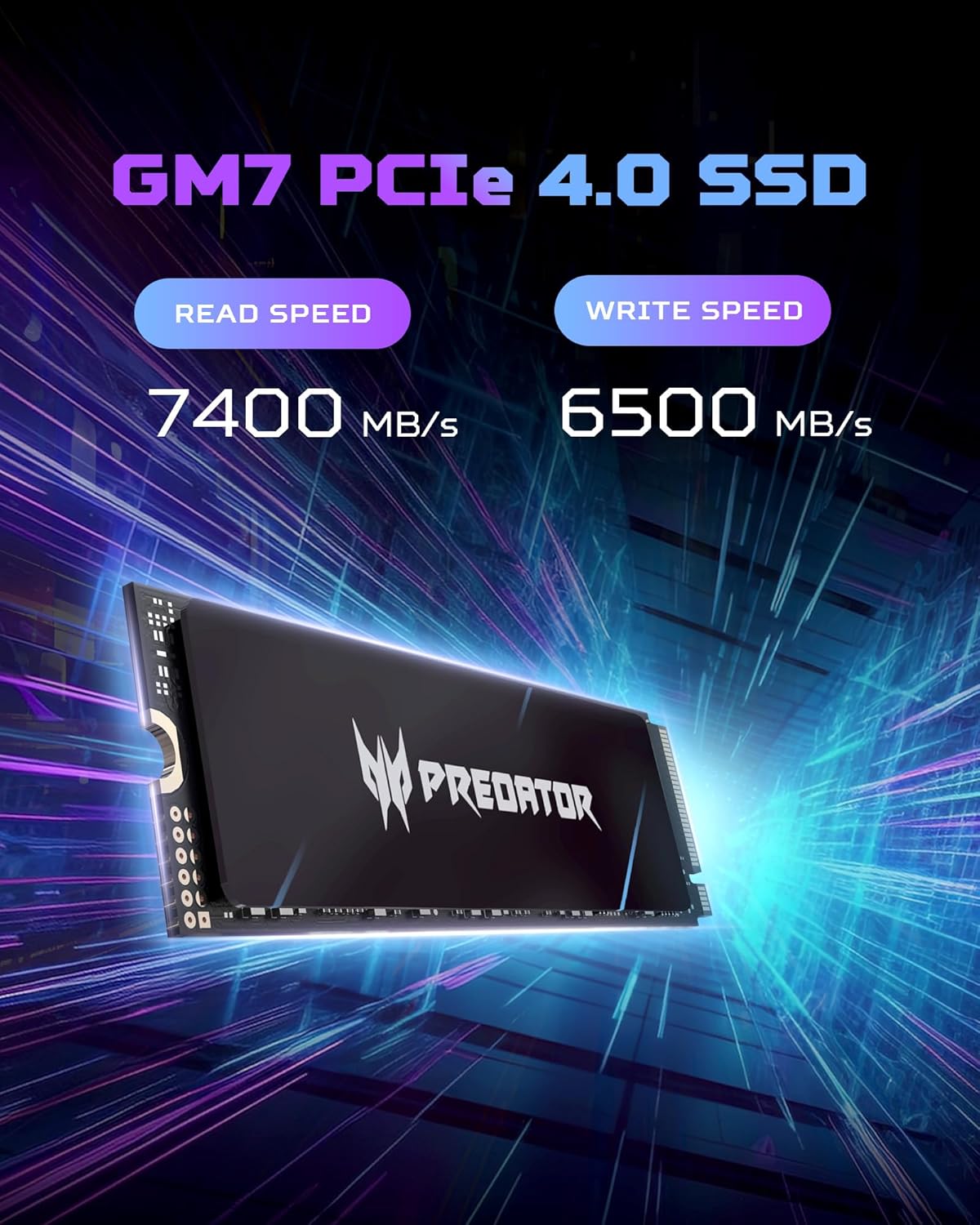 acer Predator GM7 1TB SSD: M.2 2280 PCIe Gen 4 x4 NVMe 2.0, Read Speed Up to 7400 MB/s, Internal PC Solid State Drive for Laptop, Desktop and PS5 - BL.9BWWR.118