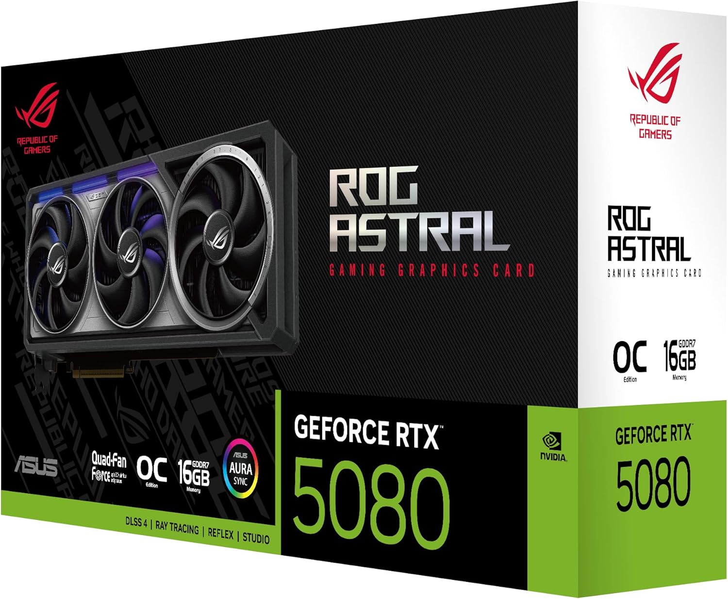 ASUS ROG Astral GeForce RTX™ 5080 OC Edition Graphics Card, NVIDIA (PCIe® 5.0, 16GB GDDR7, HDMI®/DP 2.1, 3.8-Slot, 4-Fan Design, Axial-tech Fans, Patented Vapor Chamber, Phase-Change GPU Thermal Pad)