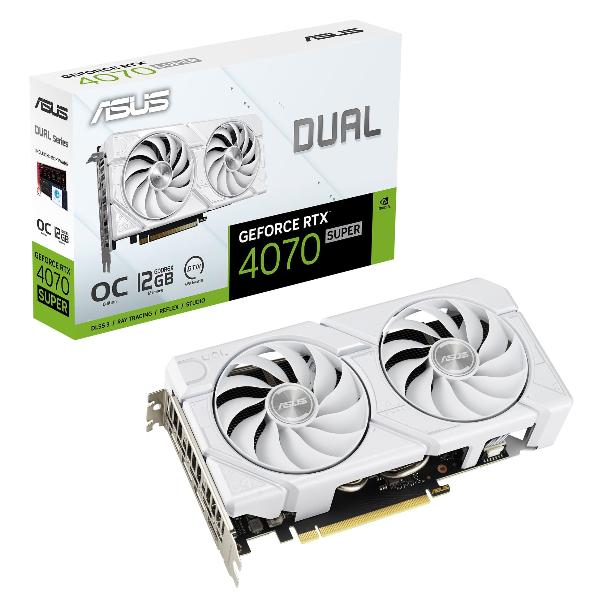 ASUS Dual GeForce RTX™ 4070 Super EVO OC Edition 12GB GDDR6X (PCIe 4.0, 12GB GDDR6X, DLSS 3, HDMI 2.1a, DisplayPort 1.4a, 2.5-Slot Design, Axial-tech Fan Design, 0dB Technology, and More) (Renewed)