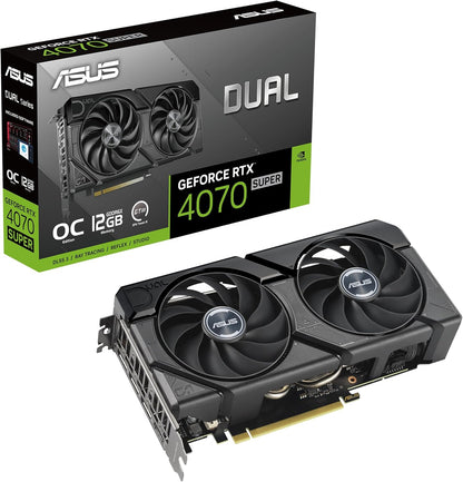 ASUS Dual GeForce RTX™ 4070 Super EVO OC Edition 12GB GDDR6X (PCIe 4.0, 12GB GDDR6X, DLSS 3, HDMI 2.1a, DisplayPort 1.4a, 2.5-Slot Design, Axial-tech Fan Design, 0dB Technology, and More) (Renewed)