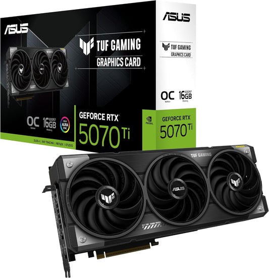 ASUS TUF GeForce RTX™ 5070 Ti 16GB GDDR7 OC Edition Graphics Card, NVIDIA, Desktop (PCIe® 5.0, HDMI®/DP 2.1, 3.125-Slot, Military-Grade Components, Protective PCB Coating, Axial-tech Fans)