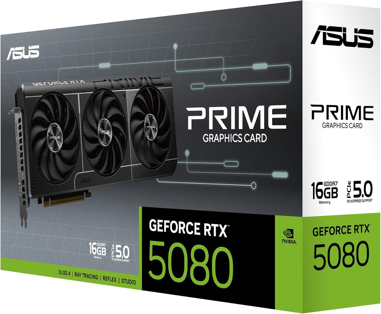 ASUS NVIDIA GeForce RTX 5080 Graphic Card - 16 GB GDDR7-7680 x 4320-2.62 GHz Boost Clock - 256 bit Bus Width - PCI Express 5.0 - DisplayPort - 3 x DisplayPort - HDMI