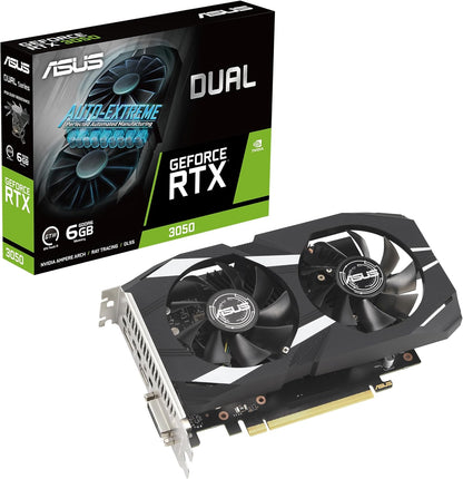 ASUS Dual NVIDIA GeForce RTX 3050 6GB Gaming Graphics Card - PCIe 4.0, 6GB GDDR6 Memory, HDMI 2.1, DisplayPort 1.4a, Native DVI-D, 2-Slot Design, Steel Bracket, IP5X Rating, GPU Tweak III (Renewed)