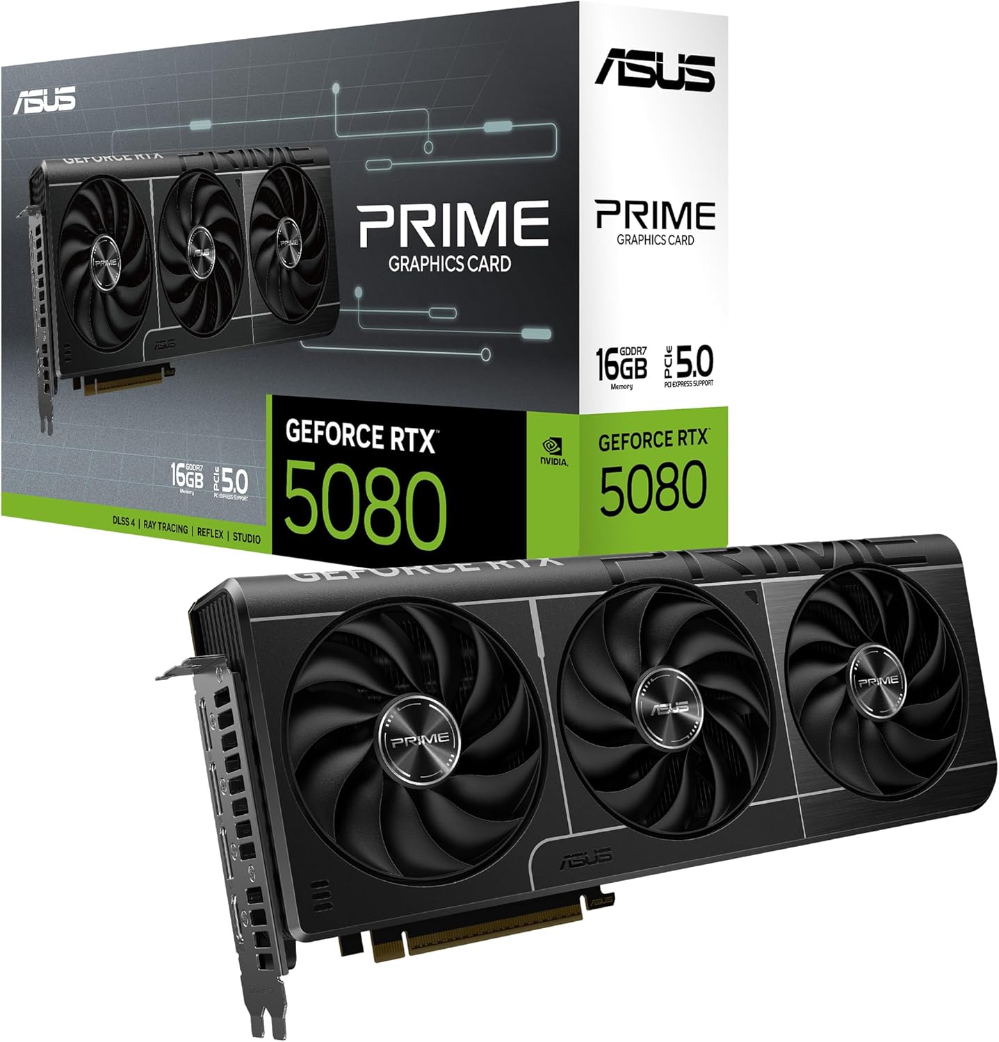 ASUS NVIDIA GeForce RTX 5080 Graphic Card - 16 GB GDDR7-7680 x 4320-2.62 GHz Boost Clock - 256 bit Bus Width - PCI Express 5.0 - DisplayPort - 3 x DisplayPort - HDMI