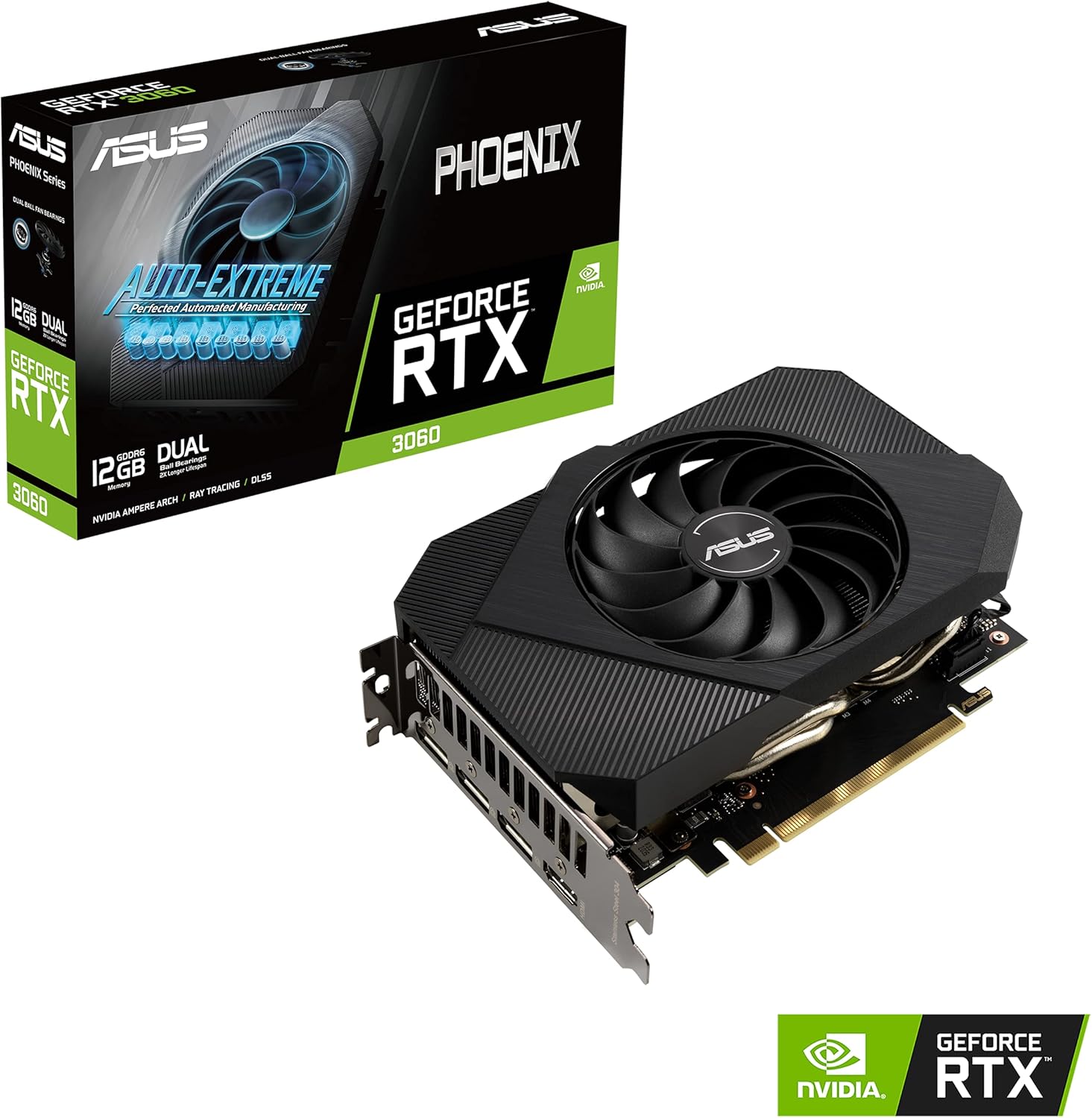 ASUS Phoenix NVIDIA GeForce RTX 3060 V2 Gaming Graphics Card- PCIe 4.0, 12GB GDDR6, HDMI, DisplayPort 1.4a, Axial-tech Fan Design, Protective Backplate, Dual ball fan bearings, Auto-Extreme (Renewed)