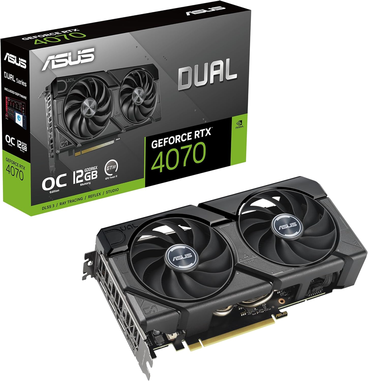 ASUS Dual GeForce RTX™ 4070 EVO OC Edition 12GB GDDR6X is Designed for Broad Compatibility, with a 2.5-Slot Design, Axial-tech Fan Design, 0dB Technology, Auto-Extreme Technology, and More (Renewed)